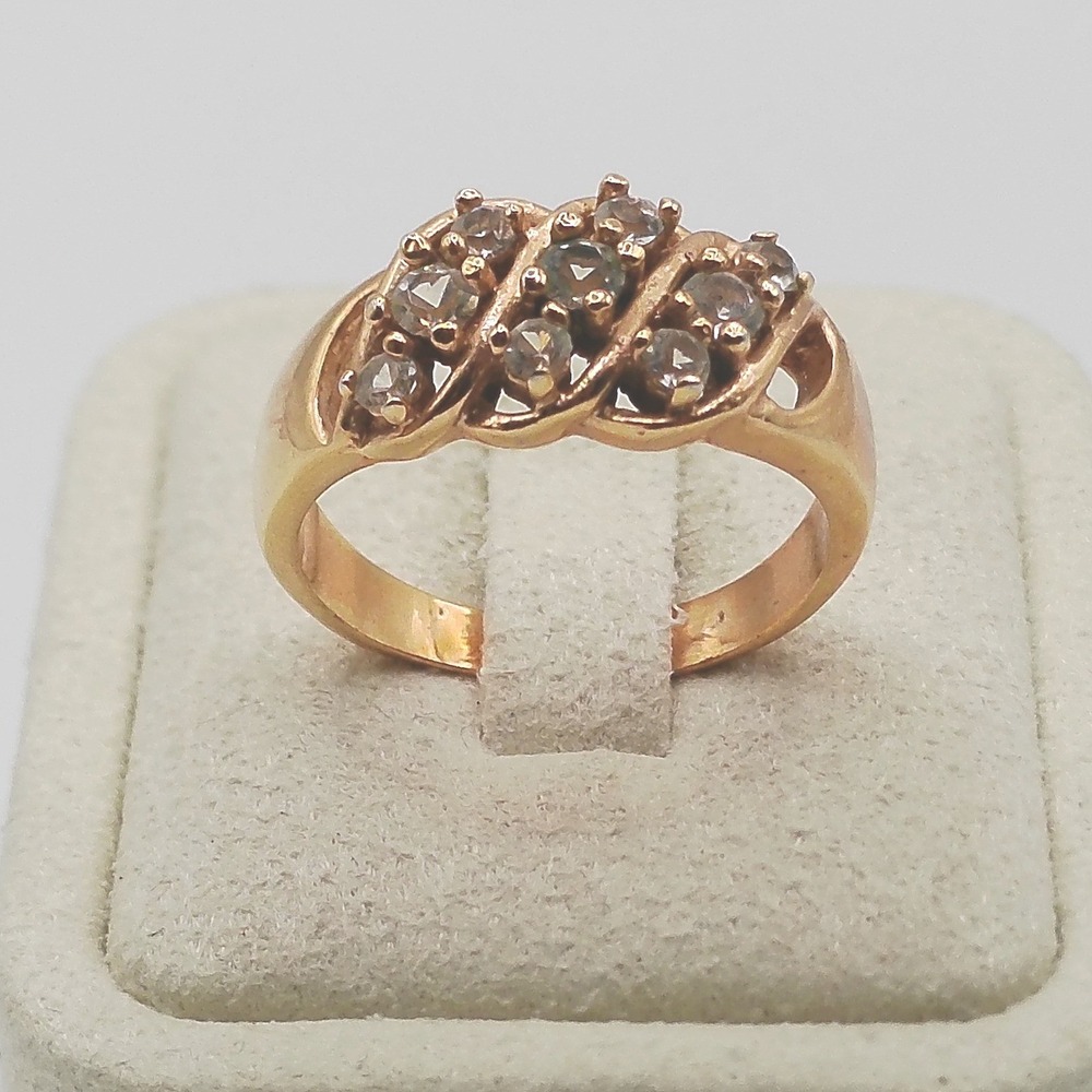 Vintage Gold Tone Cluster Ring Round Cut Stone Statement Band Size 8.25